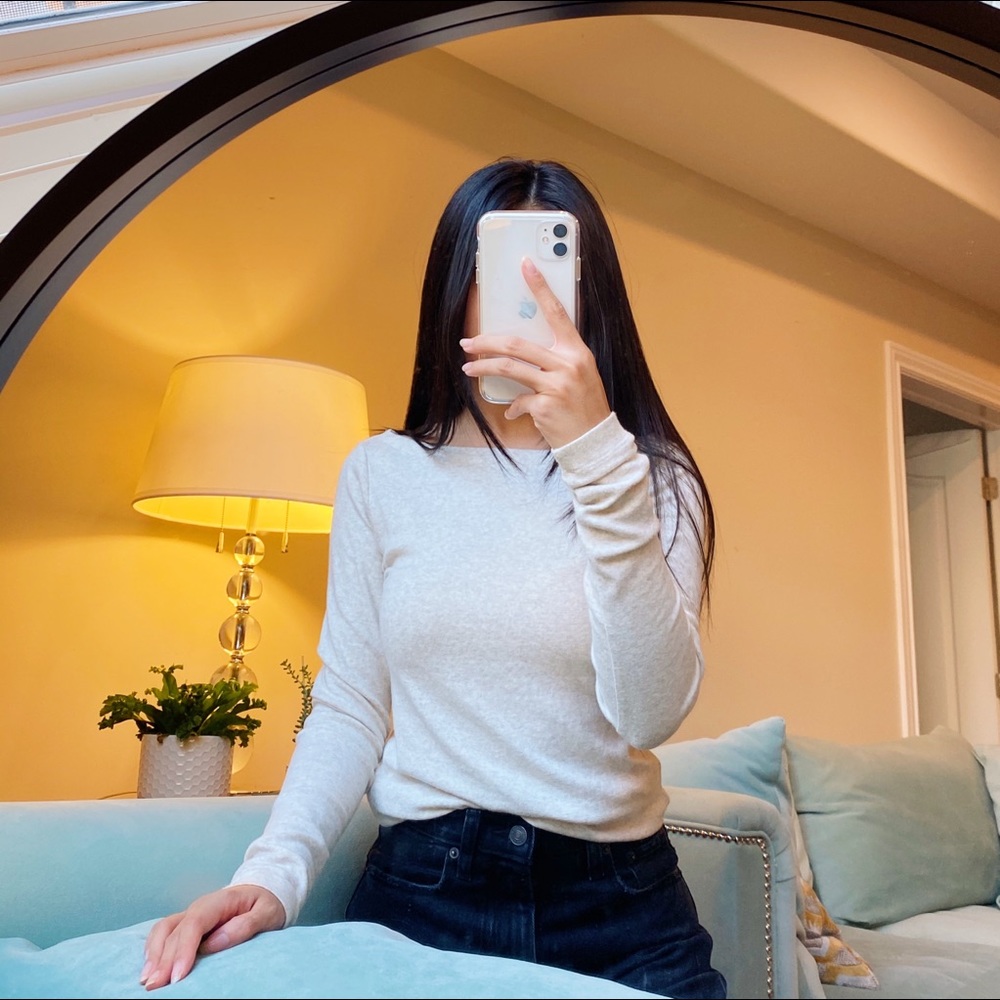 Cream Boat Neck Long Sleeve Top